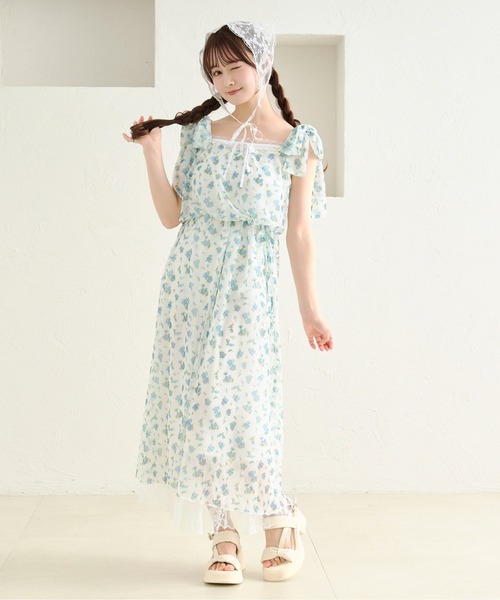 ワンピース 「あかちゃすコラボアイテム」花柄チュールワンピース