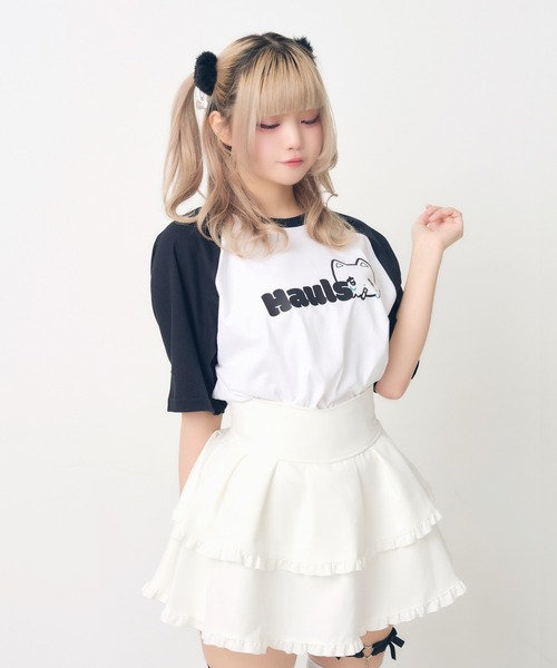 hauls ハウスダストコラボ レースアップフリルミニスカート ホワイト