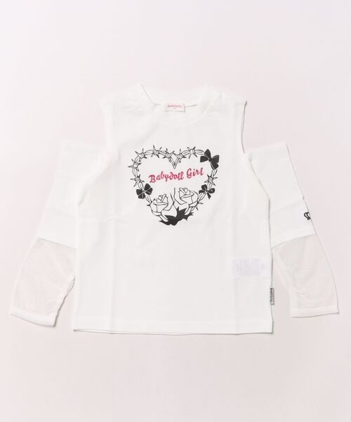 BABYDOLL（ベビードール） tシャツ 肩だし メッシュ重ね着風ロンT 