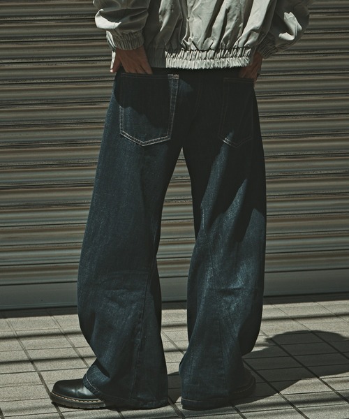 ALL RUNS ジーンズ 濃紺カーブデニムパンツ メンズ レディース