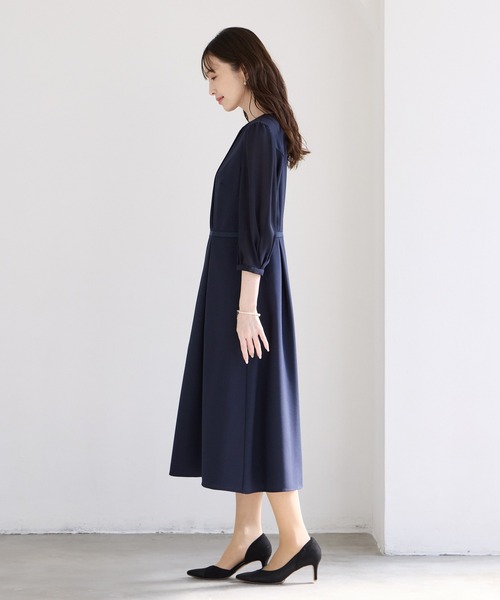 AIMER（エメ） ワンピース 胸元タックデザイン袖付きフレアワンピース