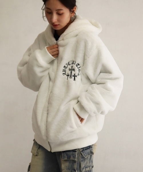 WESTSEA（ウエストシー） パーカー クロス ハート 刺繍 ファーパーカー