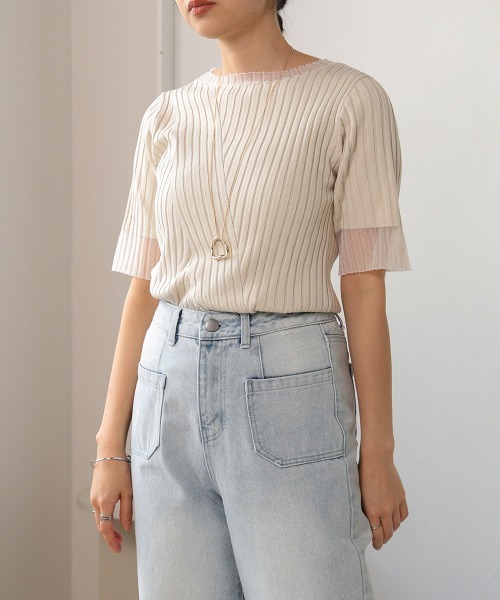 「Bab」 半袖ニット FREE アイボリー レディース_画像3