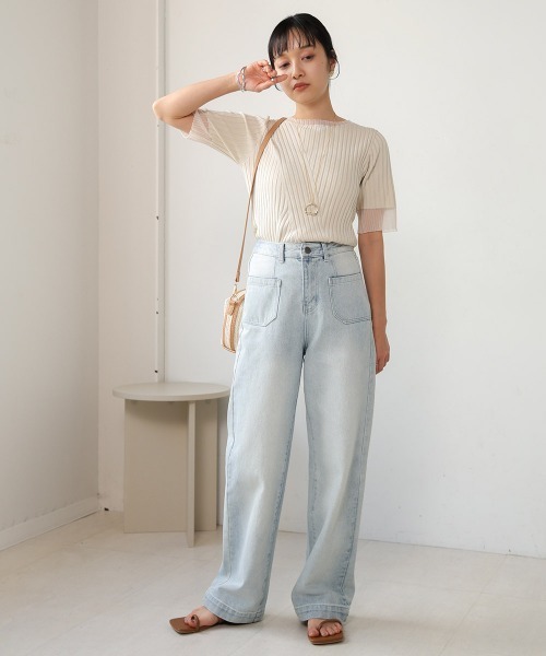 「Bab」 半袖ニット FREE アイボリー レディース_画像4