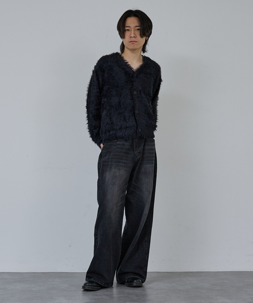 00s ABAHOUSE シャギーニット ブラック カーディガン モードロック AH ABAHOUSE セーター ニット LONG SHAGGY KNIT CARDIGAN / ロング