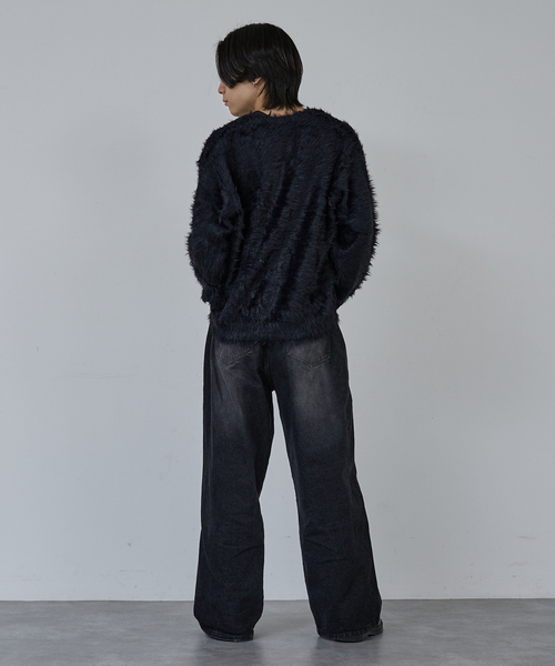 00s ABAHOUSE シャギーニット ブラック カーディガン モードロック AH ABAHOUSE セーター ニット LONG SHAGGY KNIT CARDIGAN / ロング