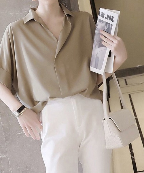 「Miniministore」 半袖シャツ L ライトベージュ レディース_画像3
