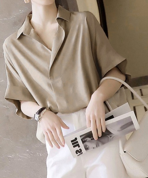 「Miniministore」 半袖シャツ L ライトベージュ レディース_画像4