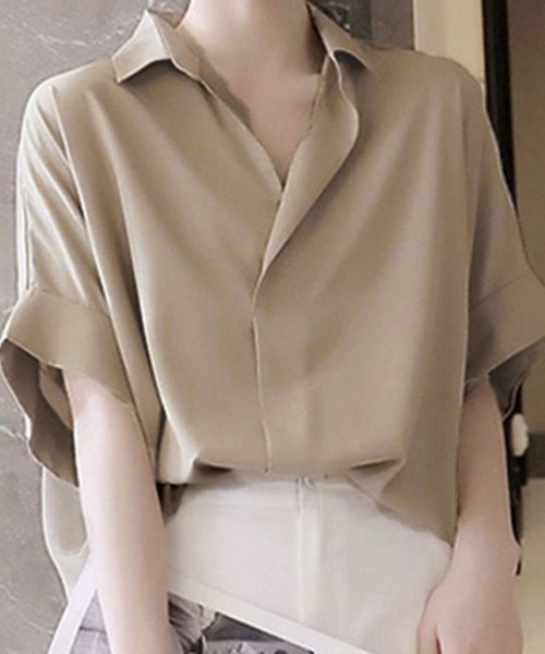 「Miniministore」 半袖シャツ L ライトベージュ レディース_画像5