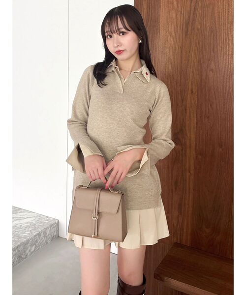 dazzlin　【POLO BCSコラボ】シャツレイヤードニットミニワンピース POLO BCSコラボ】シャツレイヤードニットミニワンピース ※BEIGE[品番