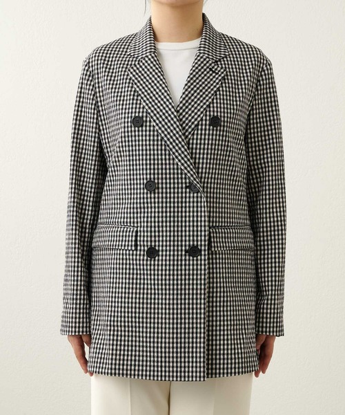 Whim Gazette ブラック テーラードジャケット ウィムガゼット Whim Gazette リネンライクダブルテーラードジャケット