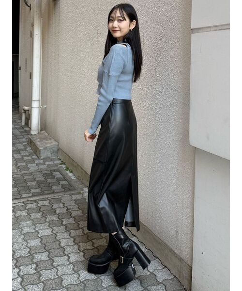 MURUA（ムルーア） スカート クロシェドッキングフェイクレザー