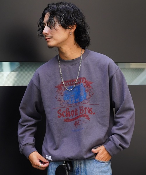 「schott」 スウェットカットソー X-LARGE チャコールグレー メンズ