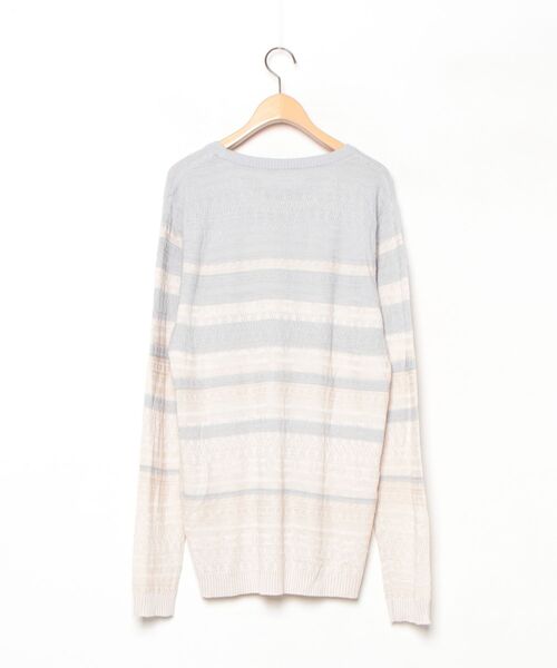 「hardcover」 ボーダー柄長袖ニット - ベージュ メンズ_画像2