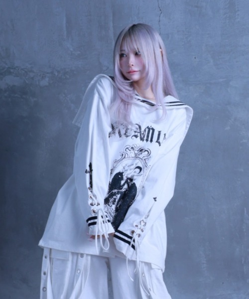 Amilige Ｔシャツ Amilige（アミリージュ） tシャツ Black Mirror Kittyセーラートップス