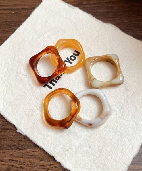 pyornim（ピョルニム） 指輪 リング 「5Pセット」べっ甲 カラークリア
