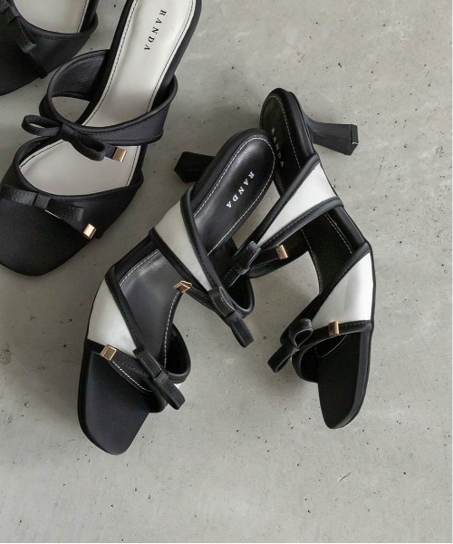 【未使用に近い】RANDA サンダル M RANDA（ランダ） サンダル ミュール サテンダブルリボンミュール