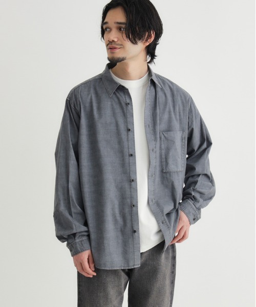 BACK NUMBER シャツ 「BACK NUMBER」製品染めブロード長袖シャツ