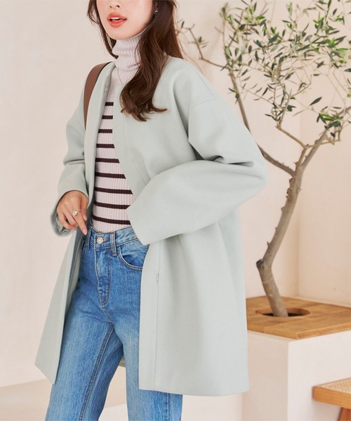 「KOBE LETTUCE」 ノーカラーコート L ネイビー レディース_画像5