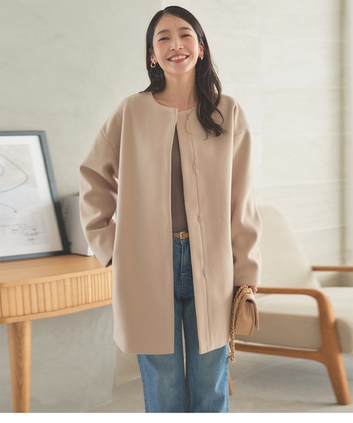 「KOBE LETTUCE」 ノーカラーコート L ネイビー レディース_画像7