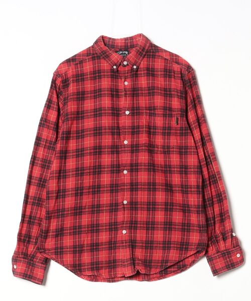 STUSSY（ステューシー） チェック柄長袖シャツ L レッド メンズ