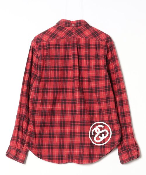Stussy チェック柄 長袖レーヨンシャツ Lステューシー STUSSY（ステューシー） チェック柄長袖シャツ L レッド メンズ