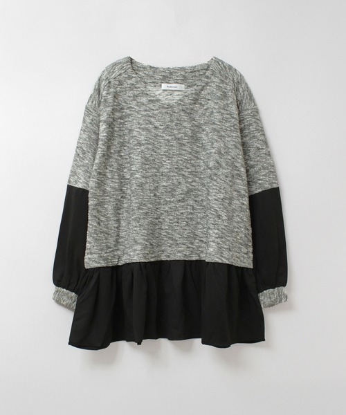 tシャツ M0565 マーブルスラブ布帛レイヤードロングプルオーバー レディース Audition tシャツ M0565 マーブルスラブ布帛レイヤードロング