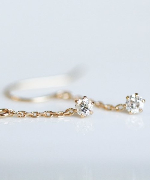 ピアス 一石 ダイヤモンド 0.1ct フック ピアス| K18 レディースの画像