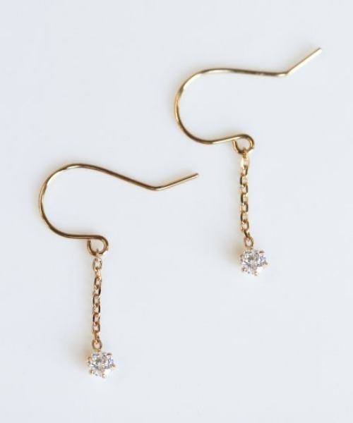 ピアス 一石 ダイヤモンド 0.1ct フック ピアス| K18 レディースの画像