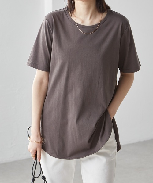 ラナン Ranan タグ付き Tシャツ 3L グレー Vネック 半袖 /SX tシャツ レディース - 「4.4万枚突破！」「26SS新色追加」2WAY ロゴプリントアシメチュニックＴシャツ 「接触冷感」シャーリングドッキング半袖プルオーバー