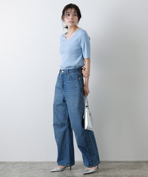 Pierrot ニット セーター シルクタッチウォッシャブル半袖
