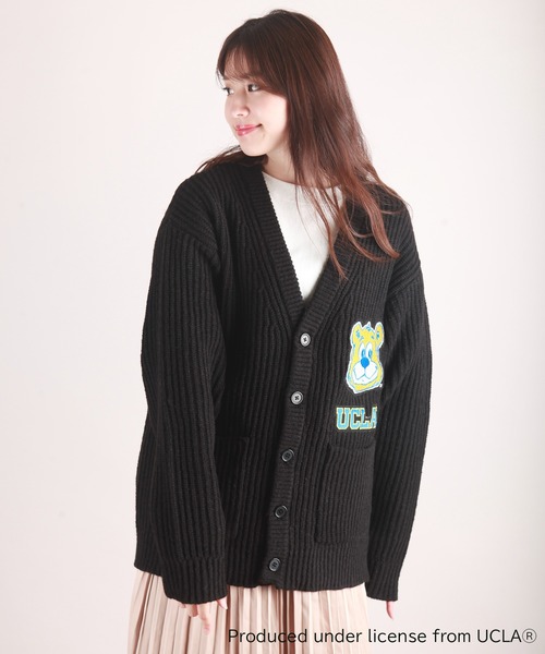 UCLA カーディガン ベアーワッペン刺繍付き片畦 ルーズサイズ 