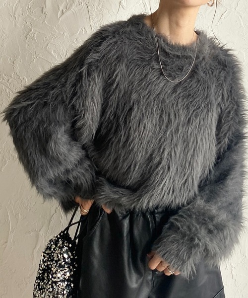 She's Closet ニット セーター ボリュームスリーブショート丈フェザー