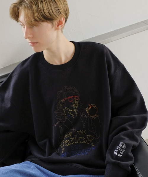 AN YO TAILOR 刺繍デザイン ブラックシャツ L AN YO TAILOR 刺繍デザイン ブラックシャツ L