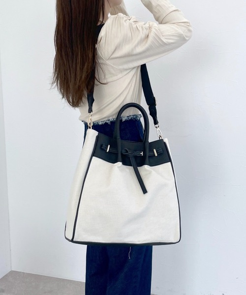 トートバッグ バッグ レディース レザー×キャンバスBAG 102096｜zozo｜10