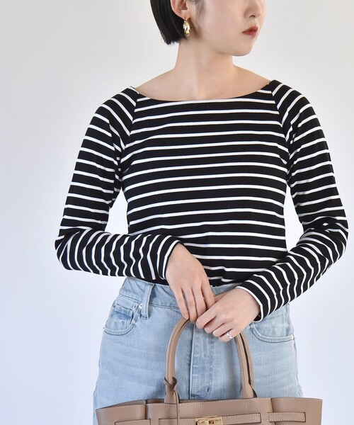 tシャツ quaranciel:「洗濯機可能」ラウンドネック ボーダー カットソー レディース