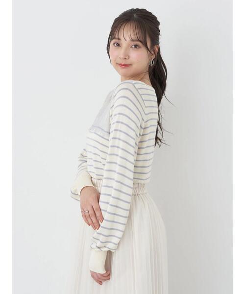 earth music&ecology ニット セーター レースボーダーニットプル