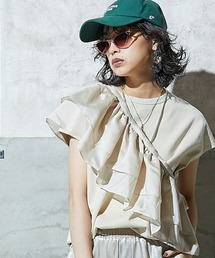 GEVS. tシャツ 「大きいサイズ」 フリル衿付フレンチスリーブT
