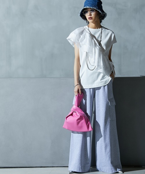 レディース フリル衿付フレンチスリーブTシャツ GEVS. 夏 | L/LL/3L/4L/5L | ニッセン nissen ニッセン レディース フリル衿付フレンチスリーブTシャツ GEVS