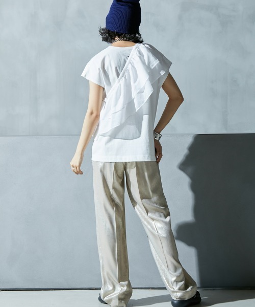 GEVS. tシャツ 「大きいサイズ」 フリル衿付フレンチスリーブT