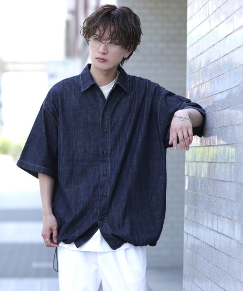 メンズ 半袖シャツ デニムシャツ 大きめ 5分袖 T01200 シャツ 半袖 メンズ 5分袖 開襟シャツ カジュアル デニムシャツ
