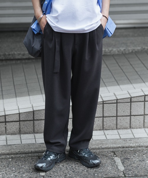 ATTACHMENT/PE ストレッチダブルクロス ベルテッド テーパードパンツ ATTACHMENT スラックス PE ストレッチダブルクロス ベルテッド