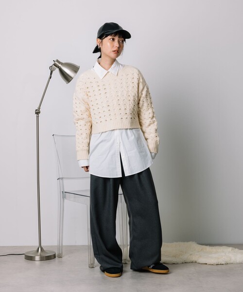 SFIZIO 売れ筋商品|||スフィチオ ニット&セーター アウター レディース Sweaters Blue VIS ニット セーター ワンポイント胸刺繍ケーブルニットプル