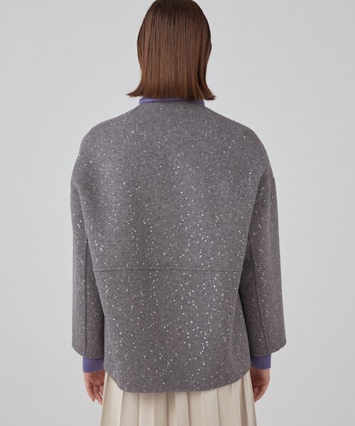 Ballsey ノーカラーコート コート スパンコールリバー ショート