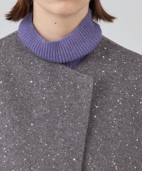 Ballsey ノーカラーコート コート スパンコールリバー ショート