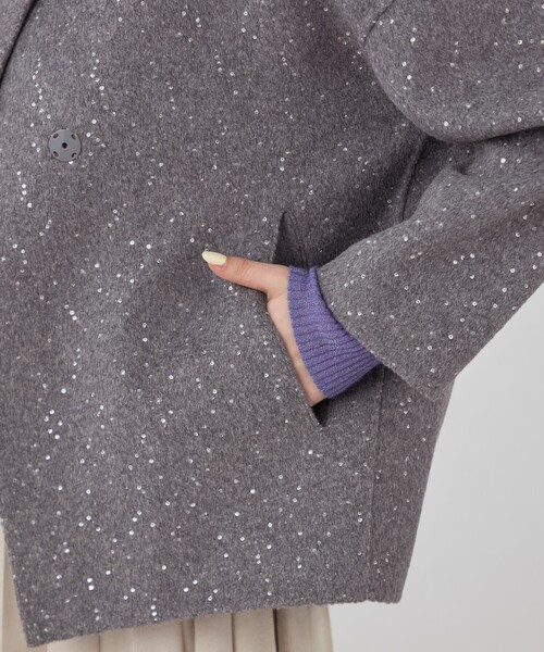 Ballsey ノーカラーコート コート スパンコールリバー ショート