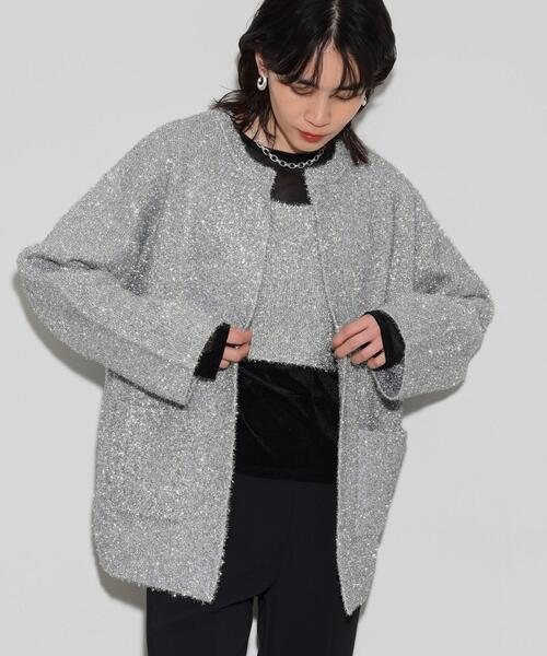カーディガン メタリックフェザーカーディガン レディース INDIVI GALLEST カーディガン メタリックフェザーカーディガン