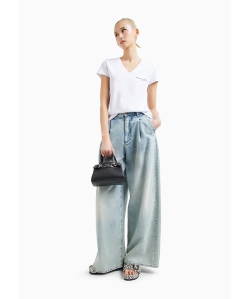 tシャツ 「A|X アルマーニ エクスチェンジ」「オンライン限定」AXロゴ 半袖VネックTシャツ/SLIM レディース ARMANI EXCHANGE tシャツ 「A|X アルマーニ エクスチェンジ