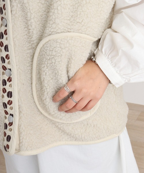 ベスト ジレ EMAGO コーヒーショップ刺繍ベスト レディース Emago ベスト ジレ EMAGO コーヒー豆刺繍リバーシブルベスト