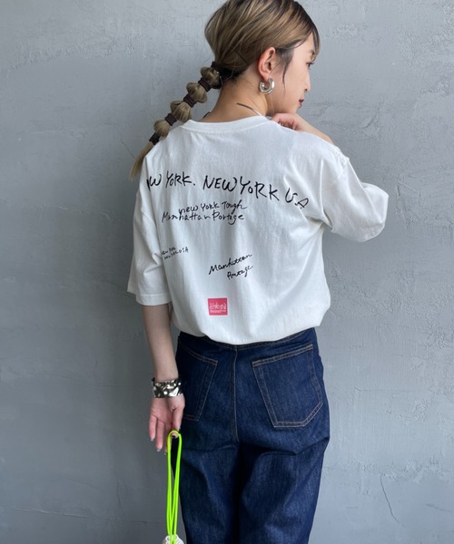 tシャツ 「MANHATTAN PORTAGE/マンハッタンポーテージ」 別注 ランダムロゴ バックプリントTシャツ レディース メンズ Manhattan Portage tシャツ 「MANHATTAN PORTAGE/マンハッタン